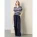 Striped V-Neck Knit Short Sleeve Top
