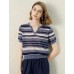 Striped V-Neck Knit Short Sleeve Top