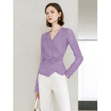 V-Neck Ruched Waist Long Sleeve Top