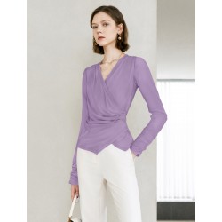 V-Neck Ruched Waist Long Sleeve Top