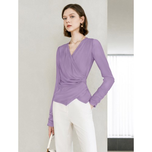 V-Neck Ruched Waist Long Sleeve Top V-Neck Ruched Waist Long Sleeve Top