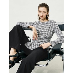 Plaid Black White Slim Fit Knit Top