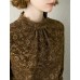 Floral Lace Mock Neck Ruched Blouse