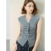Ruched Knit Sleeveless V-Neck Top