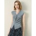 Ruched Knit Sleeveless V-Neck Top