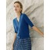 Blue Ribbed Knit Elbow-Sleeve Cardigan Blue Ribbed Knit Elbow-Sleeve Cardigan