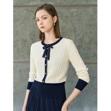 Contrast Bow Detail Knit Cardigan