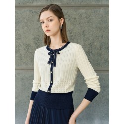 Contrast Bow Detail Knit Cardigan