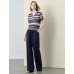 Striped V-Neck Knit Short Sleeve Top