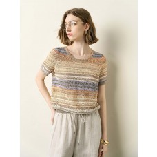 Colorful Striped Short Sleeve Knit Top