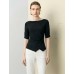 Boat Neck Ruched Sleeve Asymmetrical Top Boat Neck Ruched Sleeve Asymmetrical Top