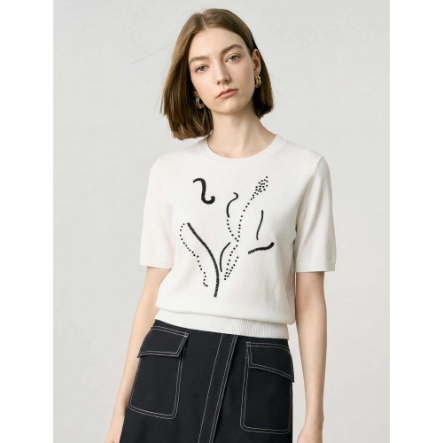Abstract Floral Embroidered Knit Short Sleeve Top Abstract Floral Embroidered Knit Short Sleeve Top