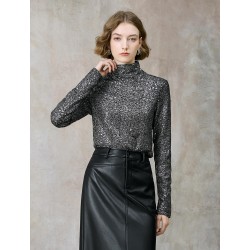 All-Over Sequin Turtleneck Long-Sleeve Top