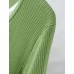 Leaf Green Ribbed V-Neck Layered Knit Top