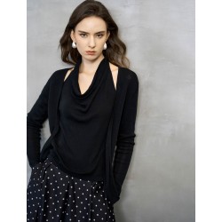 Black Draped Cowl Neck Cutout Knit Top