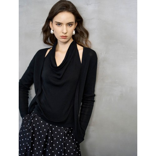 Black Draped Cowl Neck Cutout Knit Top Black Draped Cowl Neck Cutout Knit Top