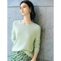 Sage Green Tencel-Linen Blend Sequin Knit Top