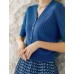 Blue Ribbed Knit Elbow-Sleeve Cardigan Blue Ribbed Knit Elbow-Sleeve Cardigan