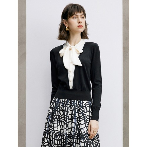 Faux Two-Piece Bow Detail Knit Top Faux Two-Piece Bow Detail Knit Top