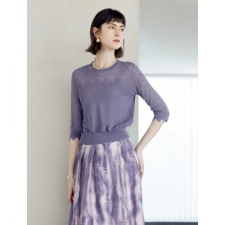 Wavy Texture Scalloped Cuffs Knitted Pullover