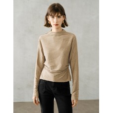 Ruched Slim Fit Mock Neck Long-Sleeve Knit Top